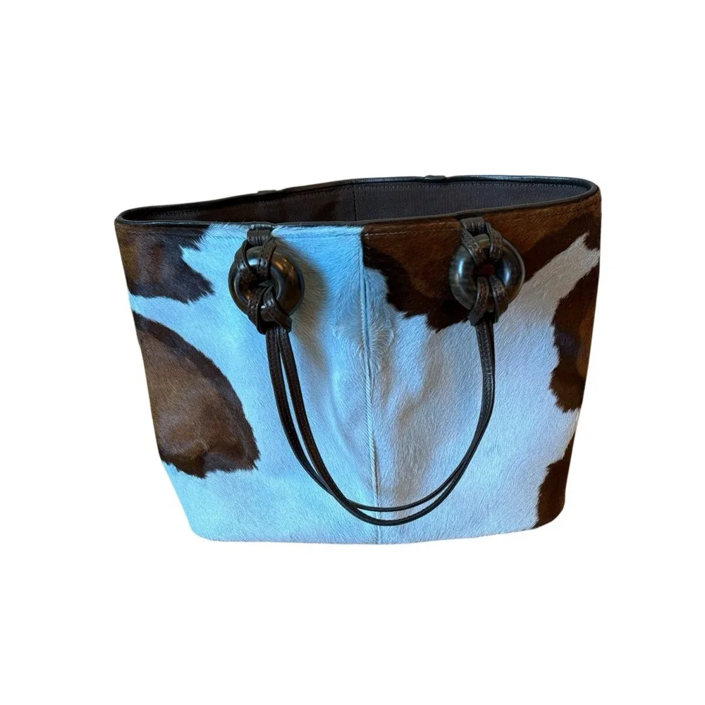 Renaud Pellegrino Paris Blue Brown Hair-On-Hide Leather Tote Bag France